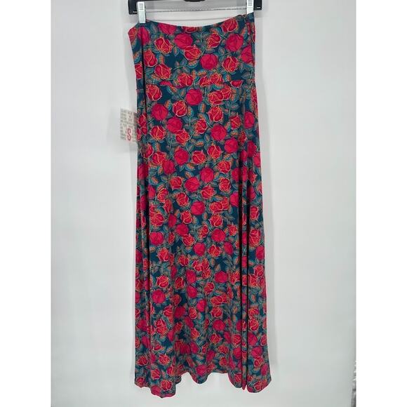 LuLaRoe Floral Slinky Maxi Skirt Strapless Dress S Roses Travel Resort Cruise - Picture 4 of 8